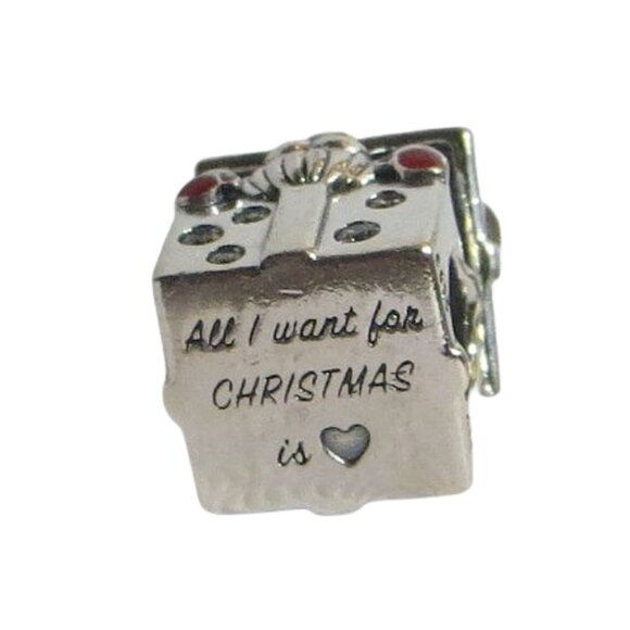 Authentic Christmas Santa in a Present Red Enamel Clear CZ .925 Charm 798470C01 - Picture 4 of 6